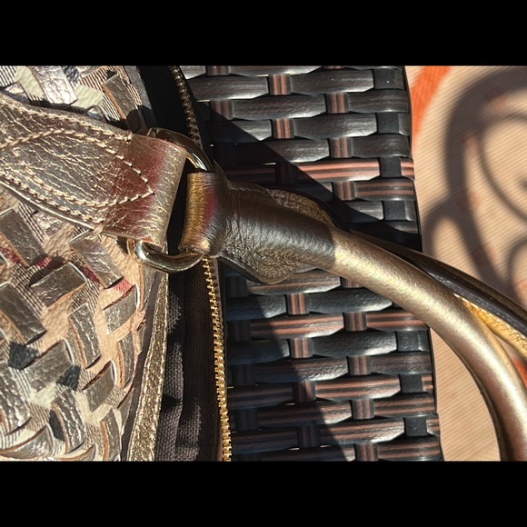 *AUTHENTIC BURBERRY* Gold/Beige Haymarket Check PVC and Leather Thornley Satchel - Picture 6 of 15